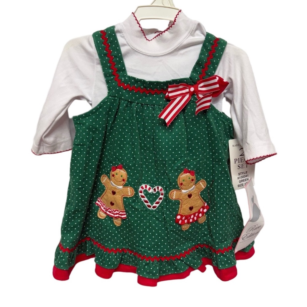Rare Editions Baby Girl 12M Christmas Gingerbread Jumper Dress Bodysuit NWT